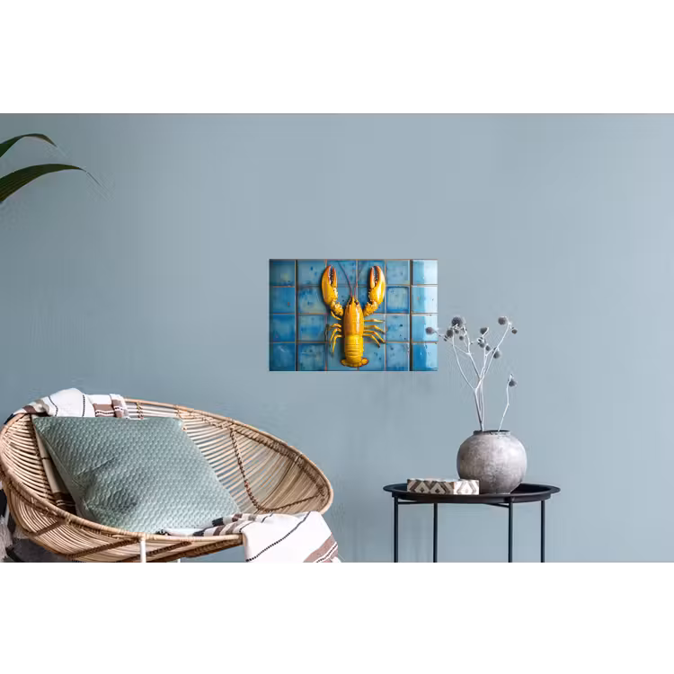 Kreeft - Geel - Blauw - Tegels Muursticker klein -plant