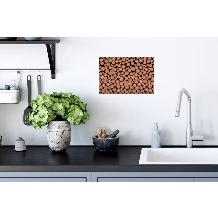 Houtblokken - Textuur - Patroon - Bruin - Rustiek Muursticker klein -keuken