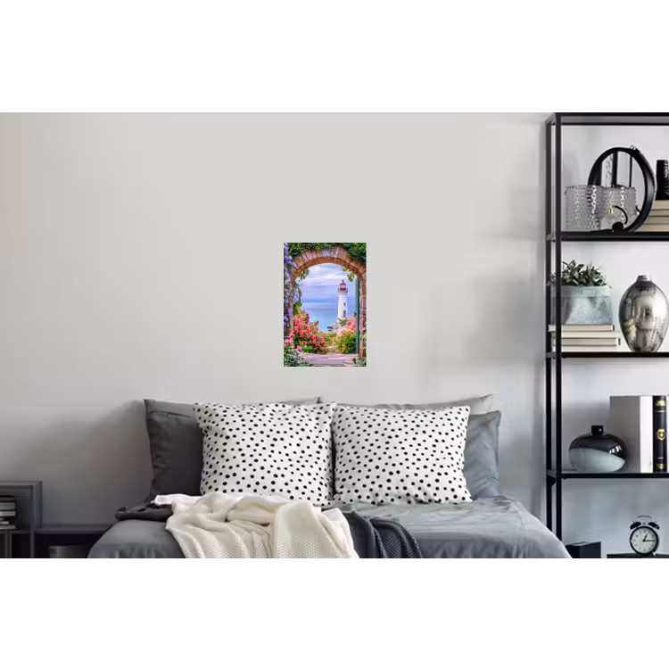 Doorkijk - Vuurtoren - Bloemen - Uitzicht Muursticker klein -slaapkamer