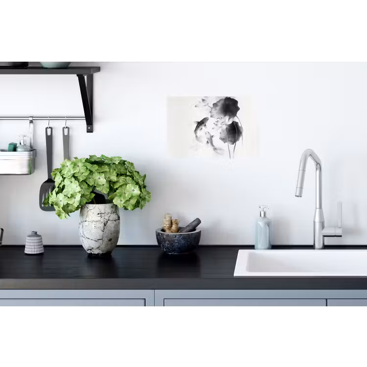Lotusbloemen - Vissen - Bladeren - Zwart Muursticker klein -keuken
