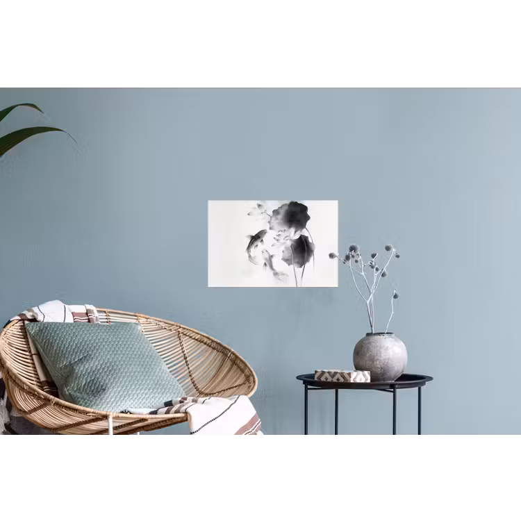 Lotusbloemen - Vissen - Bladeren - Zwart Muursticker klein -plant