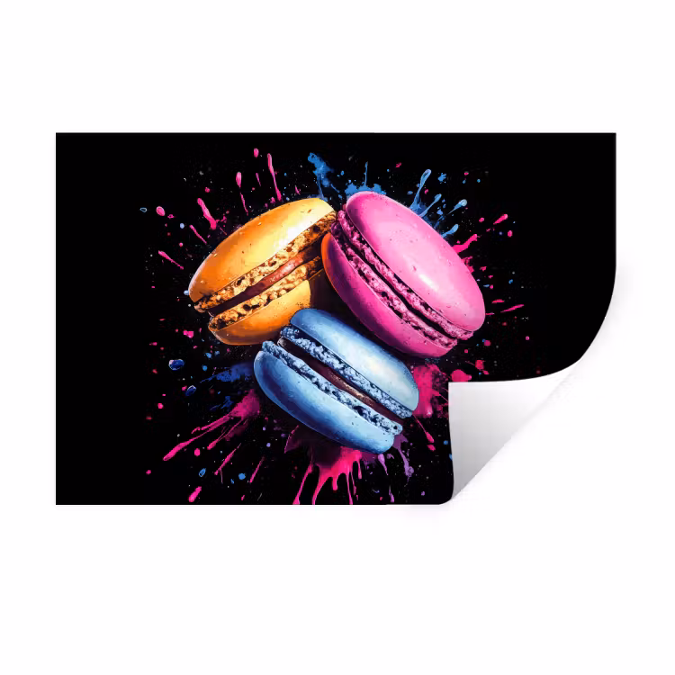 Macarons - Dessert - Graffiti - Kleurrijk - Roze - Blauw - Geel Muursticker klein -3d