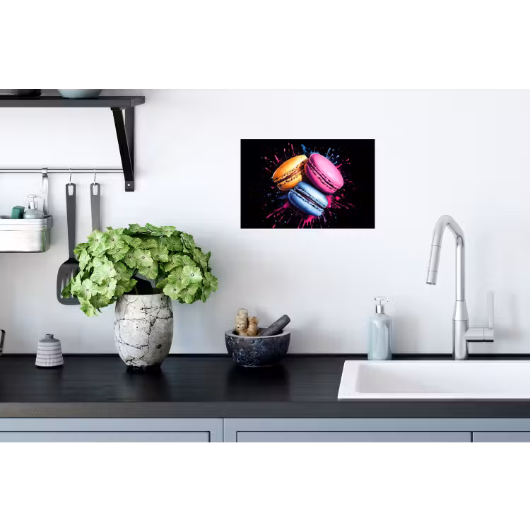 Macarons - Dessert - Graffiti - Kleurrijk - Roze - Blauw - Geel Muursticker klein -keuken