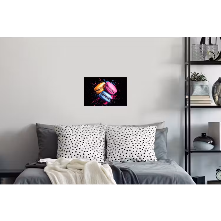 Macarons - Dessert - Graffiti - Kleurrijk - Roze - Blauw - Geel Muursticker klein -slaapkamer