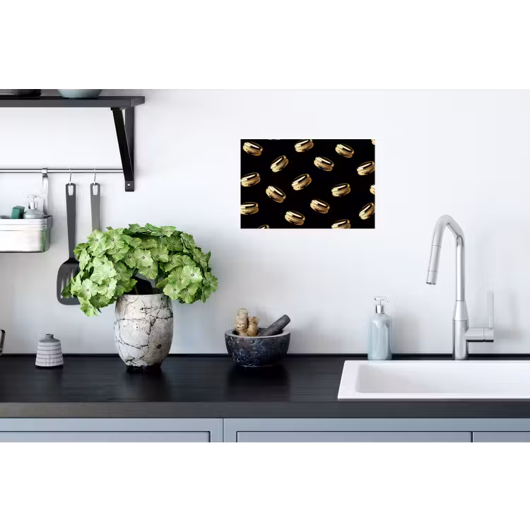 Macarons - Patroon - Goud - Zwart Muursticker klein -keuken