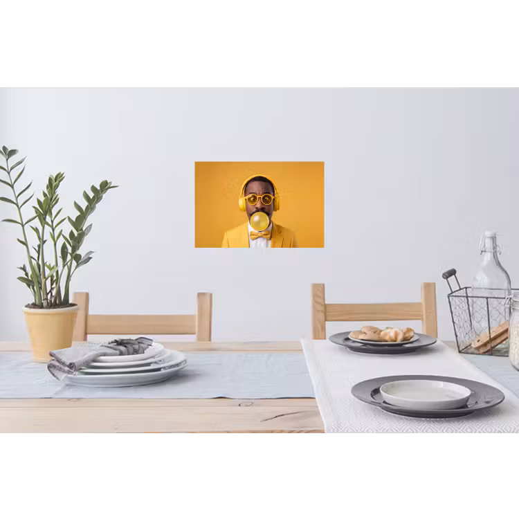 Man - Bubblegum - Portret - Geel - Modern Muursticker klein -eettafel
