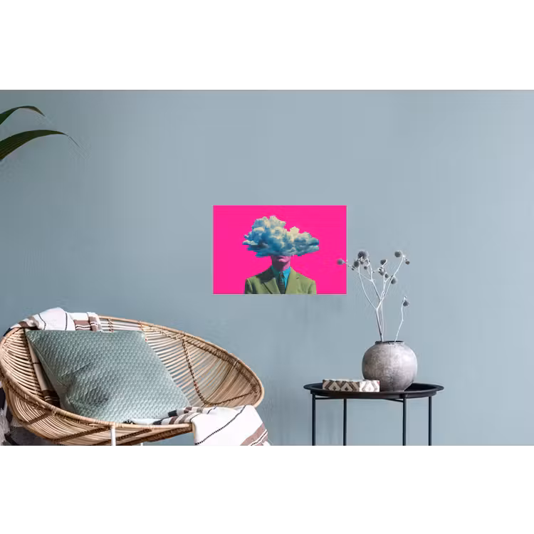 Man - Pak - Wolk - Roze Muursticker klein -plant
