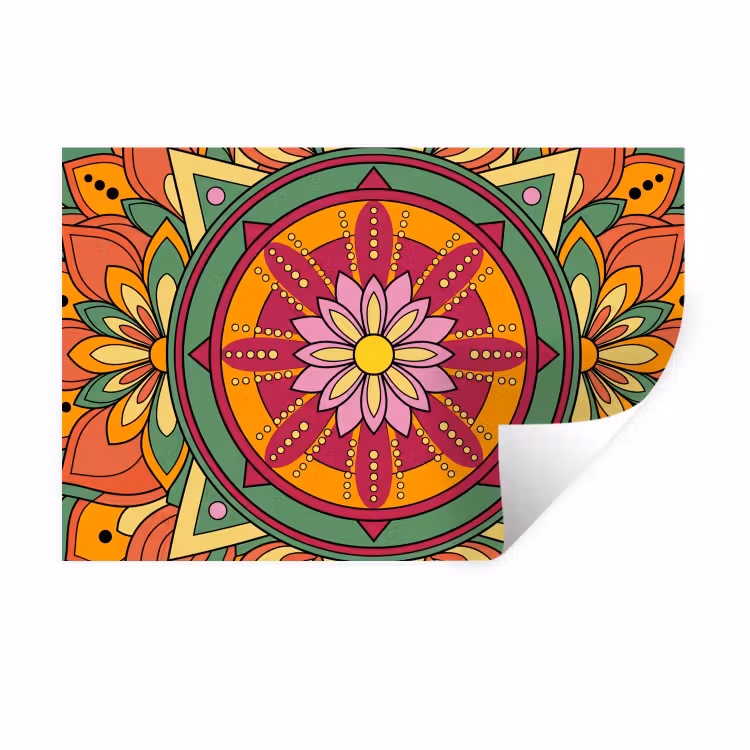 Mandala - Bloemen - Abstract - Kleurrijk Muursticker klein -3d