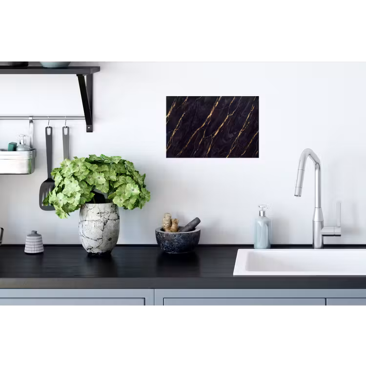 Marmer - Gouden aders - Abstract - Zwart Muursticker klein -keuken