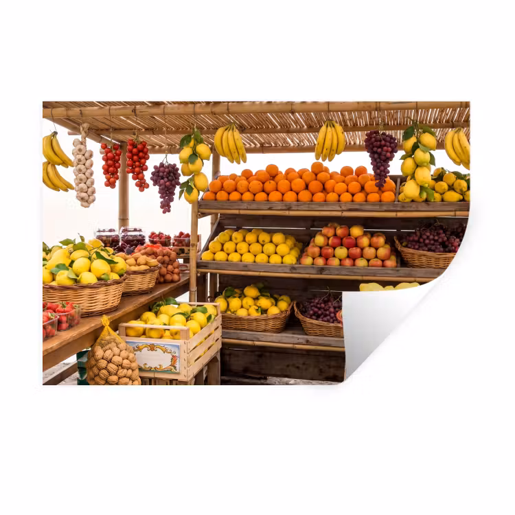 Wall Sticker - Market Stall - Fruit - Fresh - Marktkraam - Fruit - Vers Muursticker klein