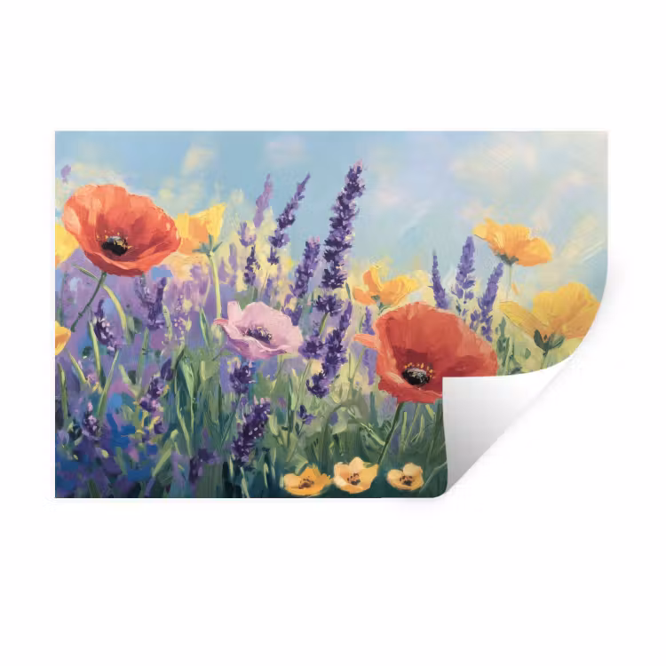 Weide - Bloemen - Kleurrijk Muursticker klein -3d