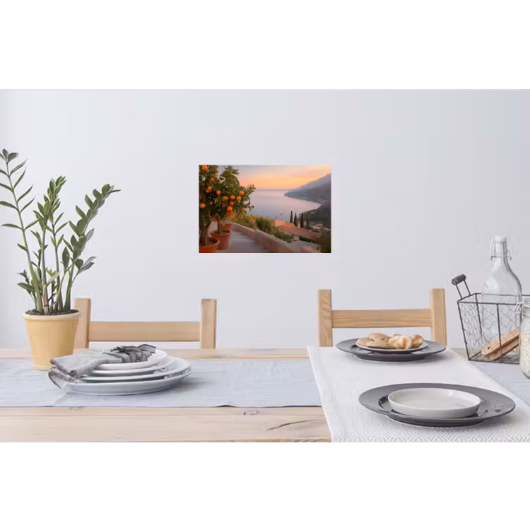 Middelandse zee - Sinaasappel - Heuvels - Zee Muursticker klein -eettafel