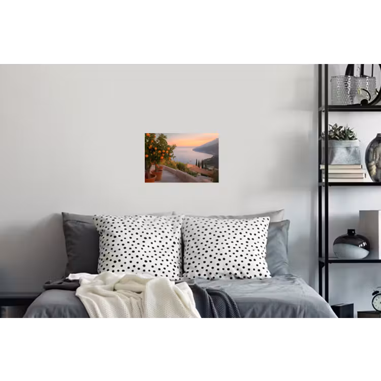 Middelandse zee - Sinaasappel - Heuvels - Zee Muursticker klein -slaapkamer