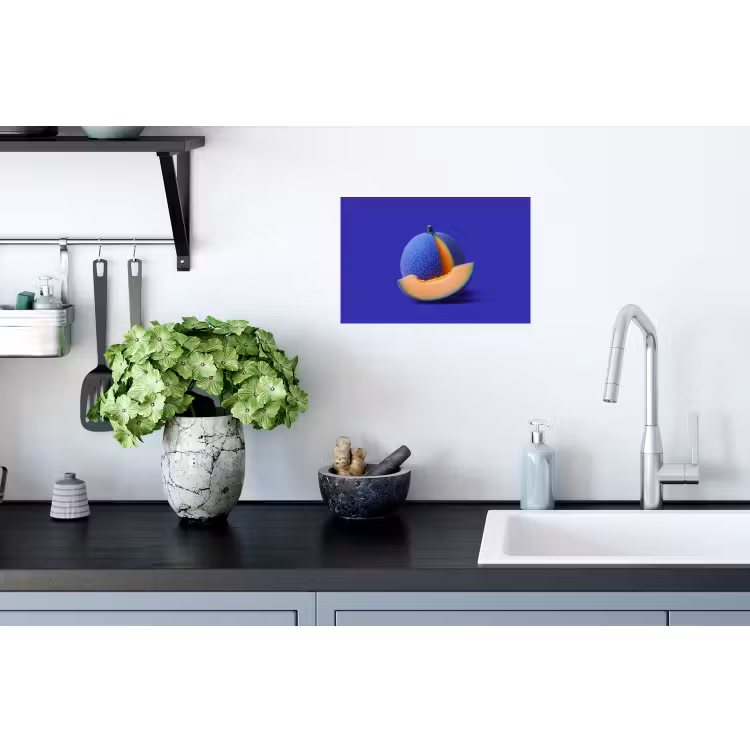 Meloen - Blauw - Oranje - Kunstzinnig Muursticker klein -keuken