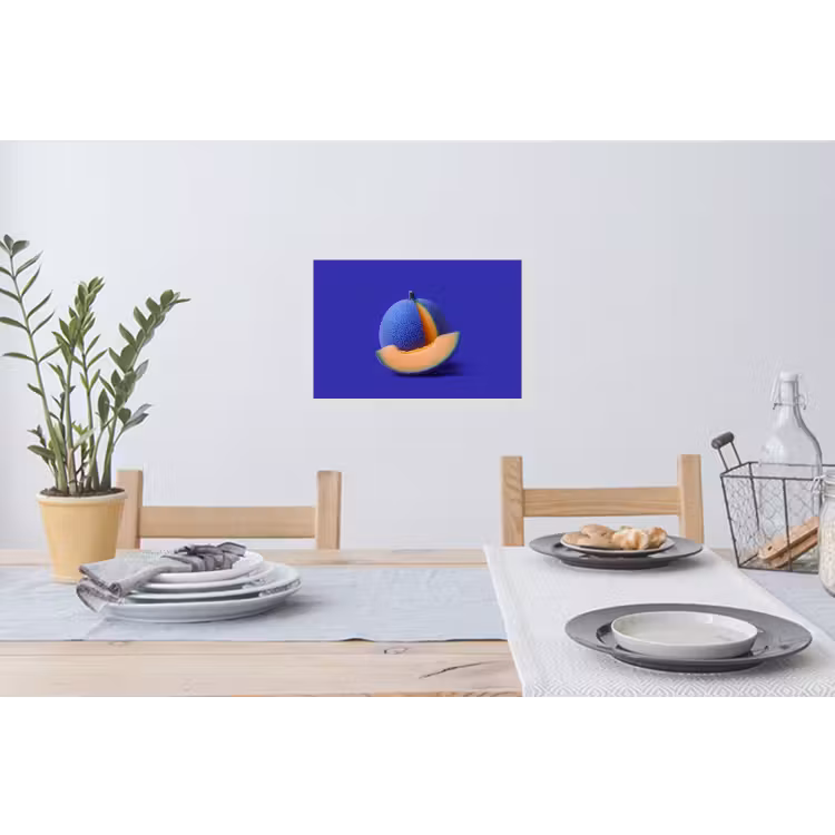 Meloen - Blauw - Oranje - Kunstzinnig Muursticker klein -eettafel
