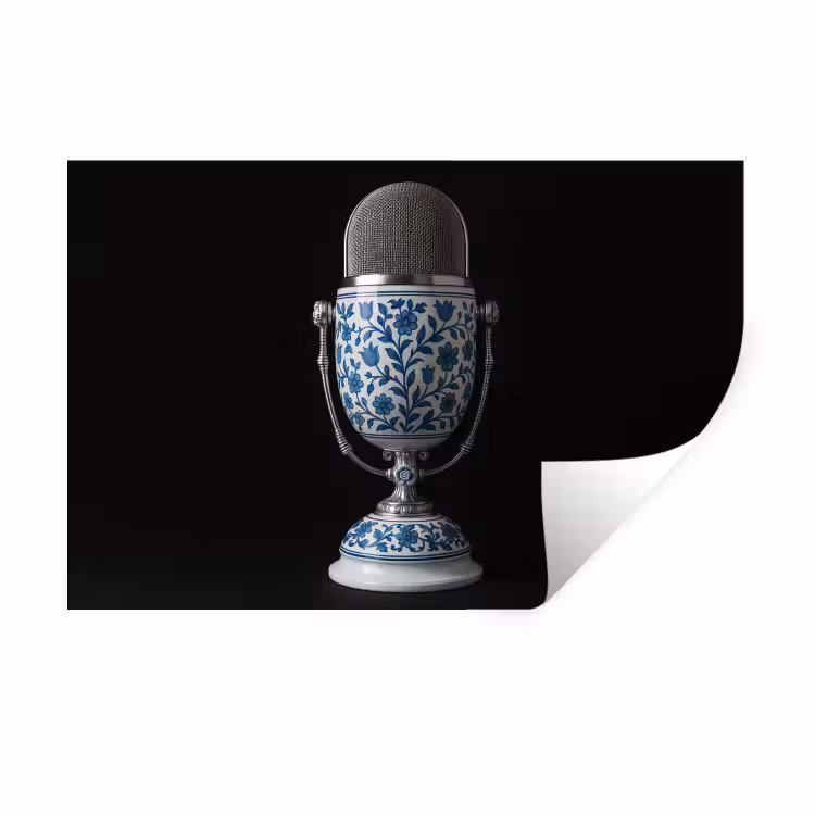 Microfoon - Delfts blauw - Muziek Muursticker klein -3d