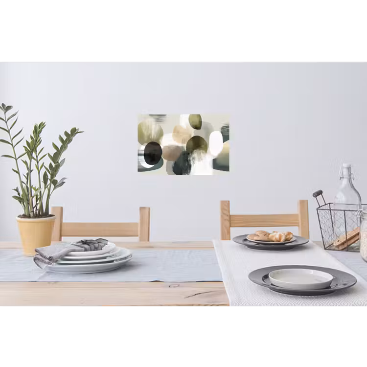 Minimalistisch - Cirkels - Penseelstreken - Beige Muursticker klein -eettafel