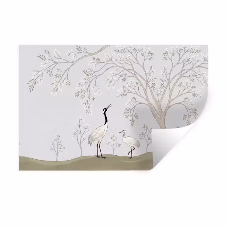 Minimalistisch - Kraanvogels - Blauw Muursticker klein -3d