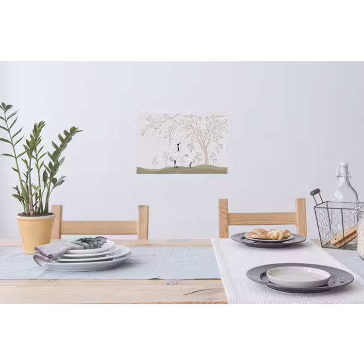 Minimalistisch - Kraanvogels - Blauw Muursticker klein -eettafel