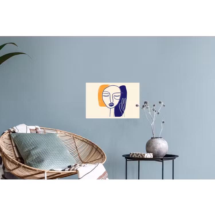 Minimalistisch - Gezicht - Hand - Oranje - Blauw Muursticker klein -plant
