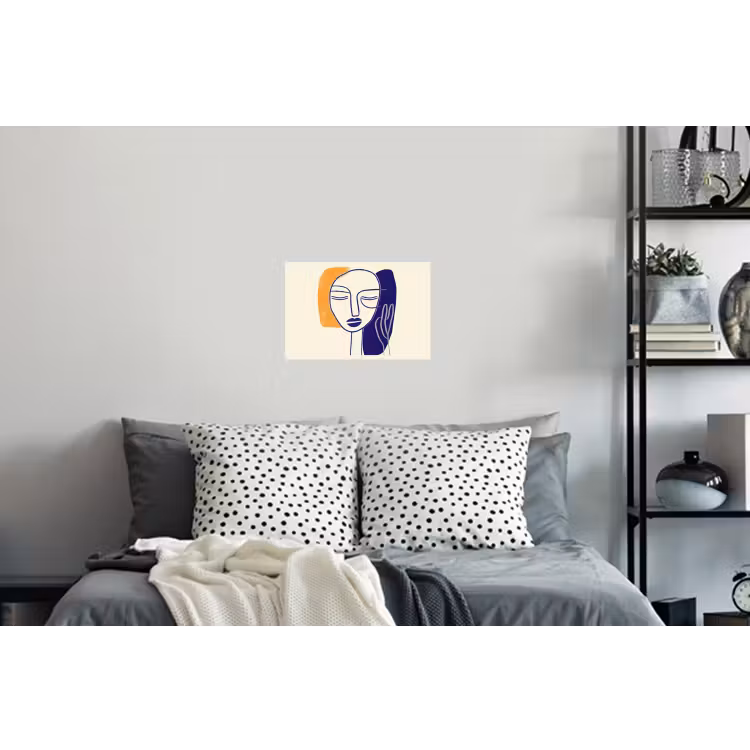 Minimalistisch - Gezicht - Hand - Oranje - Blauw Muursticker klein -slaapkamer