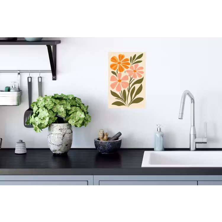 Minimalistisch - Bloemen - Bladeren - Roze Muursticker klein -keuken