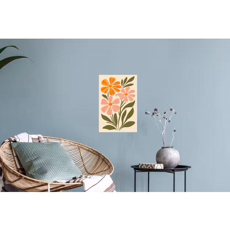 Minimalistisch - Bloemen - Bladeren - Roze Muursticker klein -plant