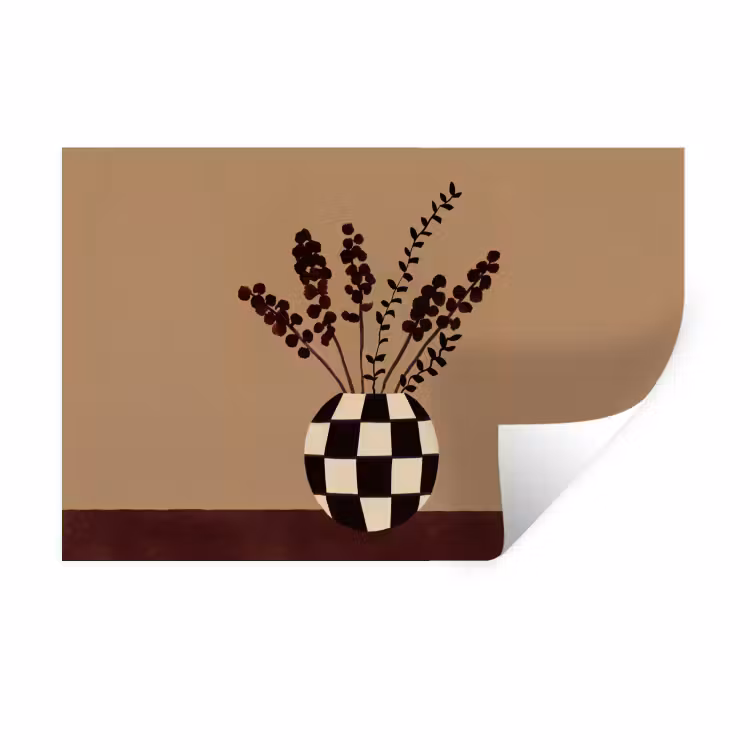 Minimalistisch - Vaas - Bloemen - Bruin Muursticker klein -3d