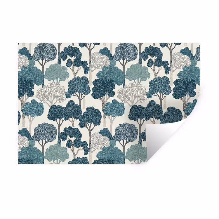 Modern - Bomen - Bos - Patroon - Blauw Muursticker klein 286 -3d