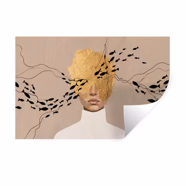 Modern - Vrouw - Goud Muursticker klein -3d