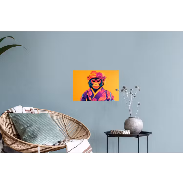 Aap - Kimono - Bloemen - Hoofdtooi Muursticker klein -plant