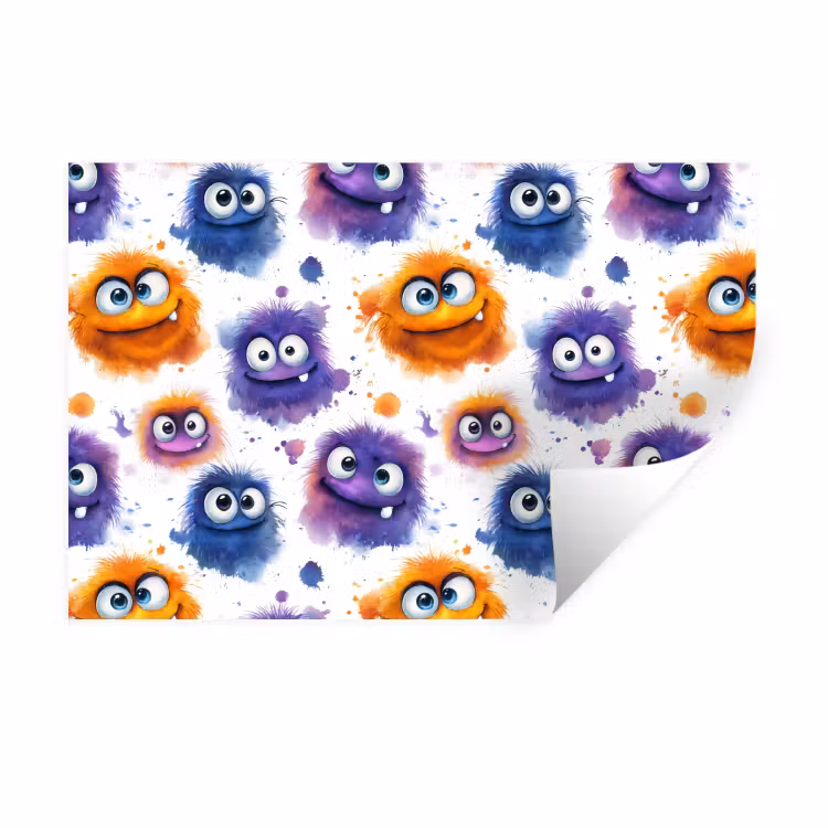 Monstertjes - Aquarel - Kleurrijk Muursticker klein 286 -3d