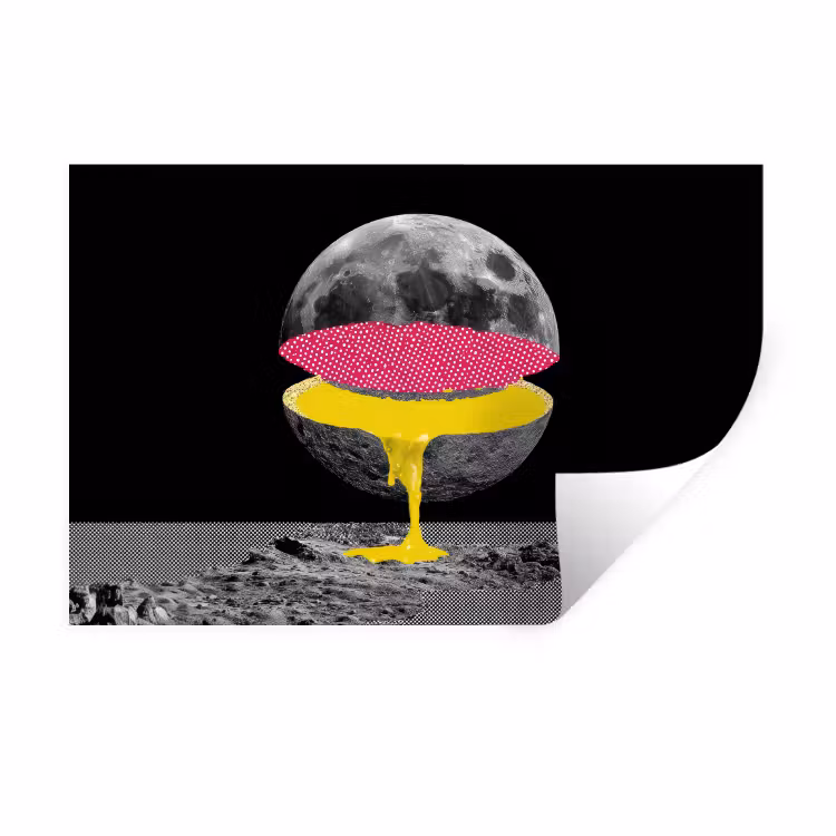 Maan - Geel - Roze - Zwart Muursticker klein -3d