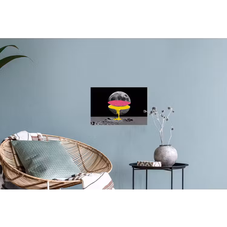 Maan - Geel - Roze - Zwart Muursticker klein -plant