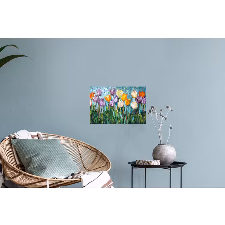 Mozaïek - Veld - Tulpen - Kleurrijk Muursticker klein -plant