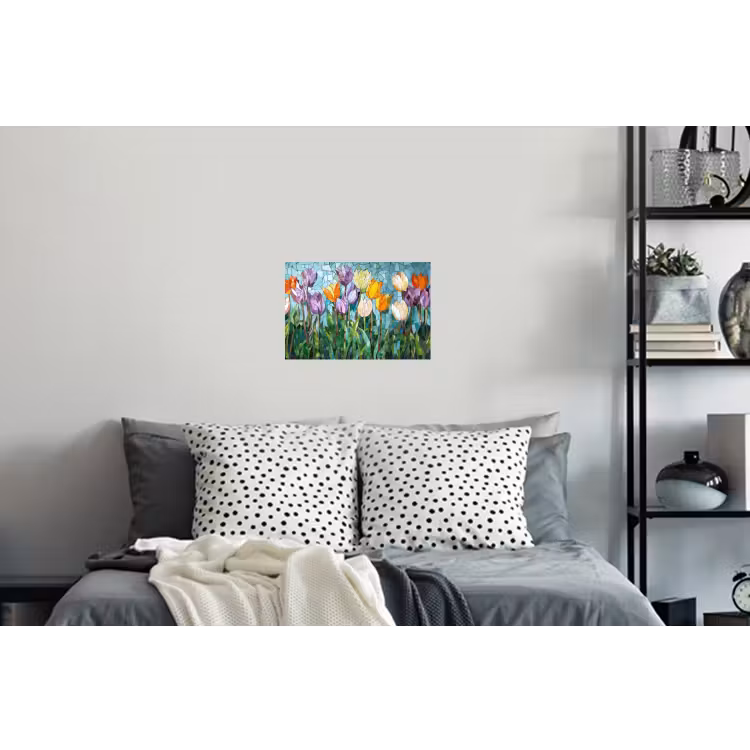 Mozaïek - Veld - Tulpen - Kleurrijk Muursticker klein -slaapkamer