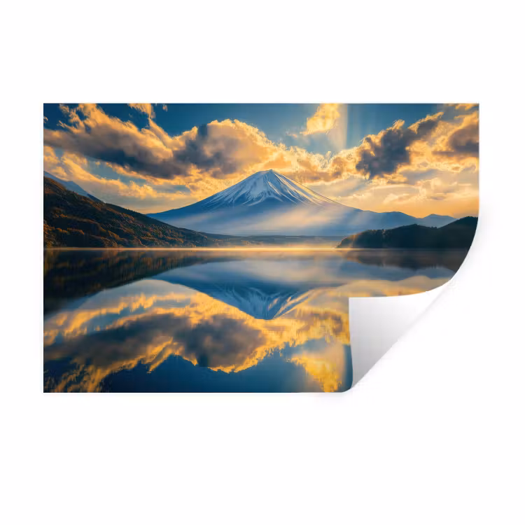Berg - Rivier - Zonsondergang Muursticker klein -3d