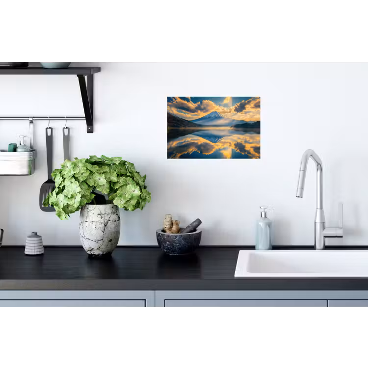 Berg - Rivier - Zonsondergang Muursticker klein -keuken