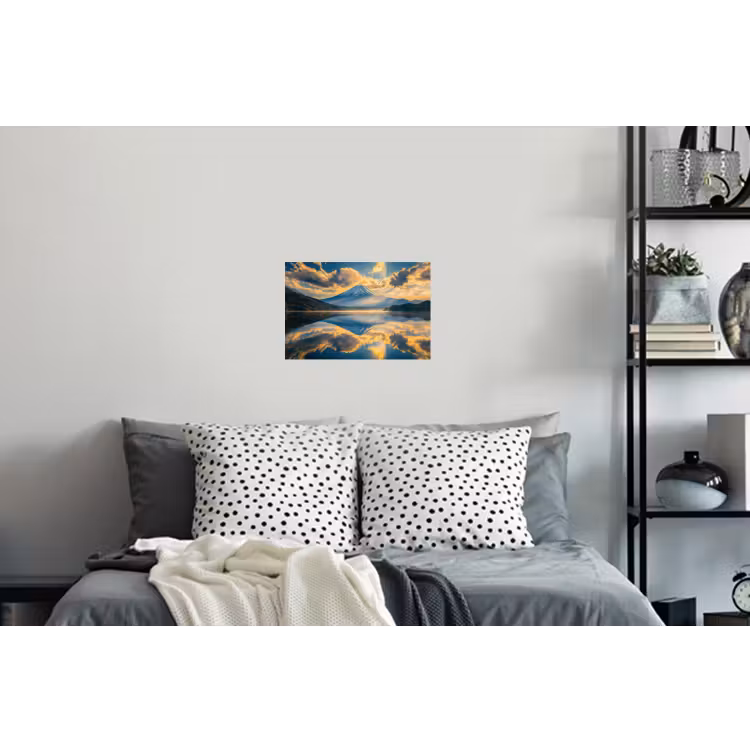 Berg - Rivier - Zonsondergang Muursticker klein -slaapkamer