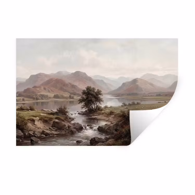 Berglandschap - Meer - Bergen - Vallei - Klassiek Muursticker klein -3d