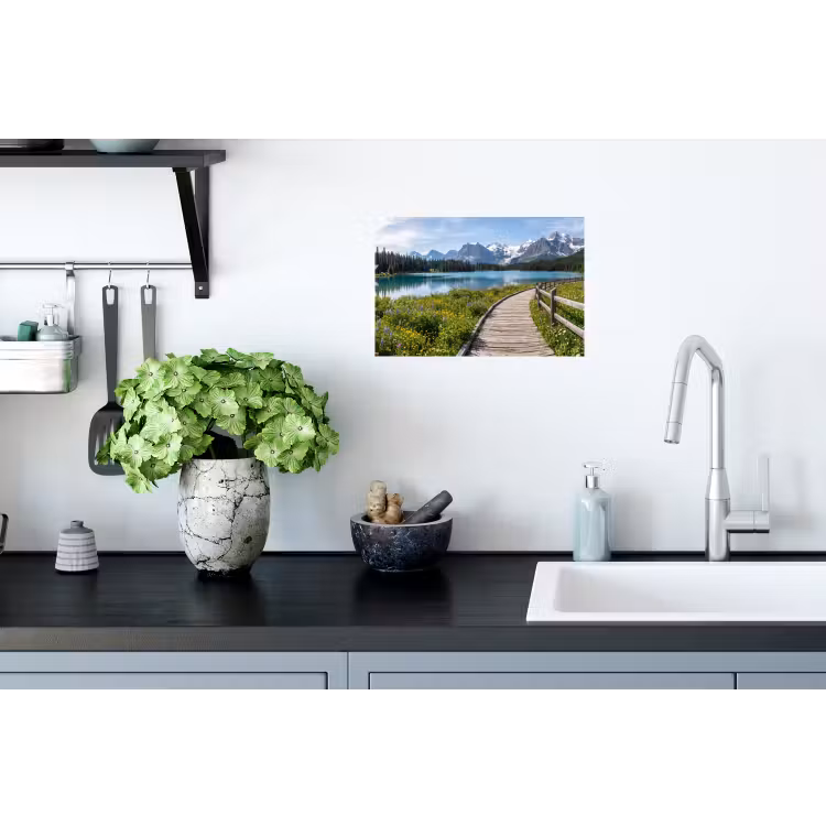 Bergen - Meer - Landschap - Blauw Muursticker klein -keuken