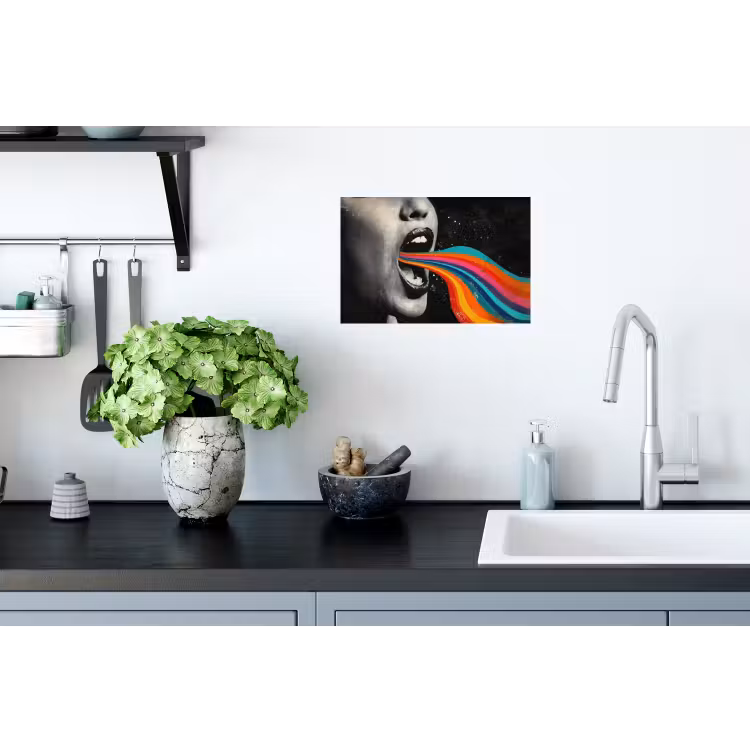 Mond - Golven - Regenboog Muursticker klein -keuken