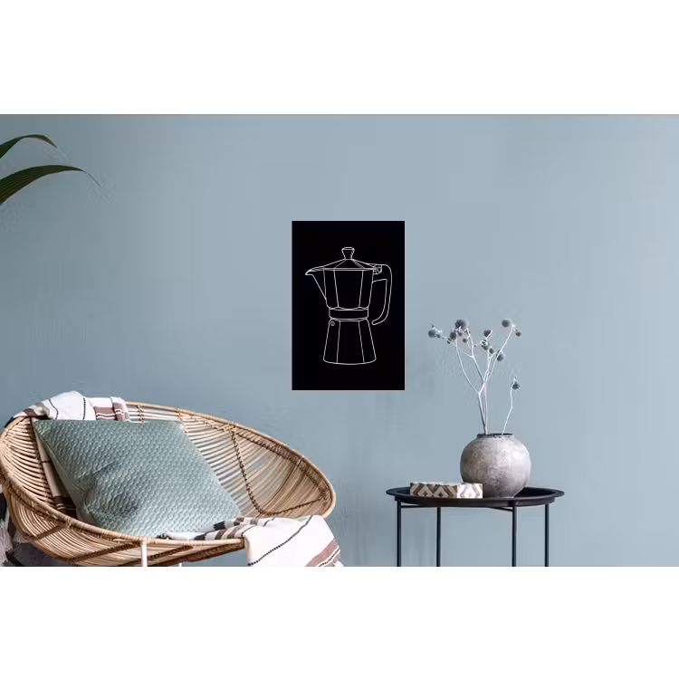 Mokkapot - Zwart - Wit - Lijntekening Muursticker klein -plant