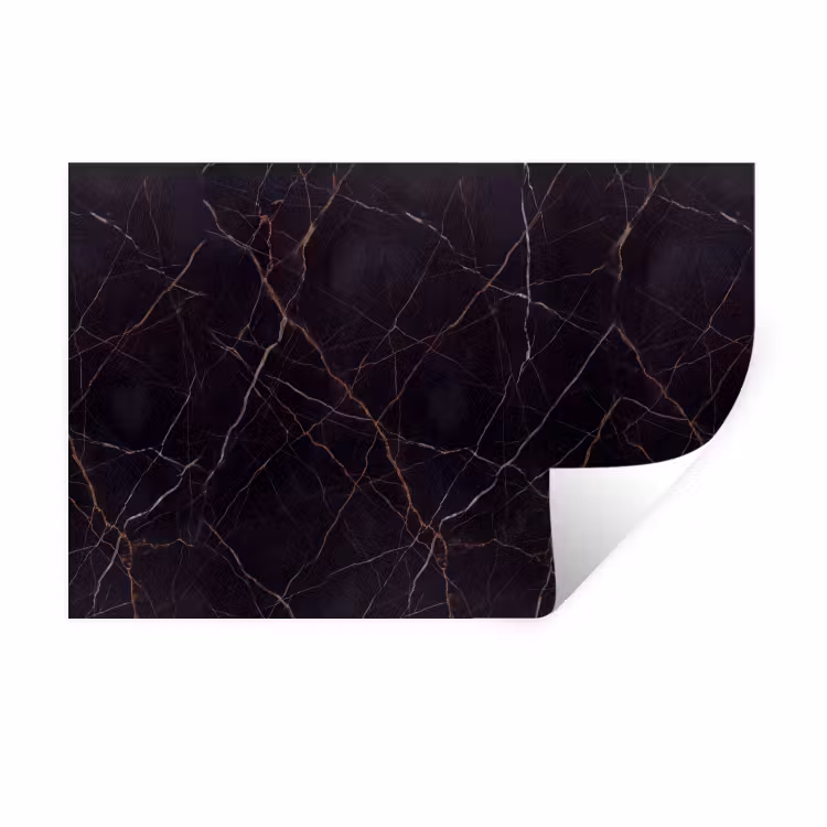 Natuursteen - Marmerpatroon - Abstract - Modern - Zwart - Goud Muursticker klein -3d