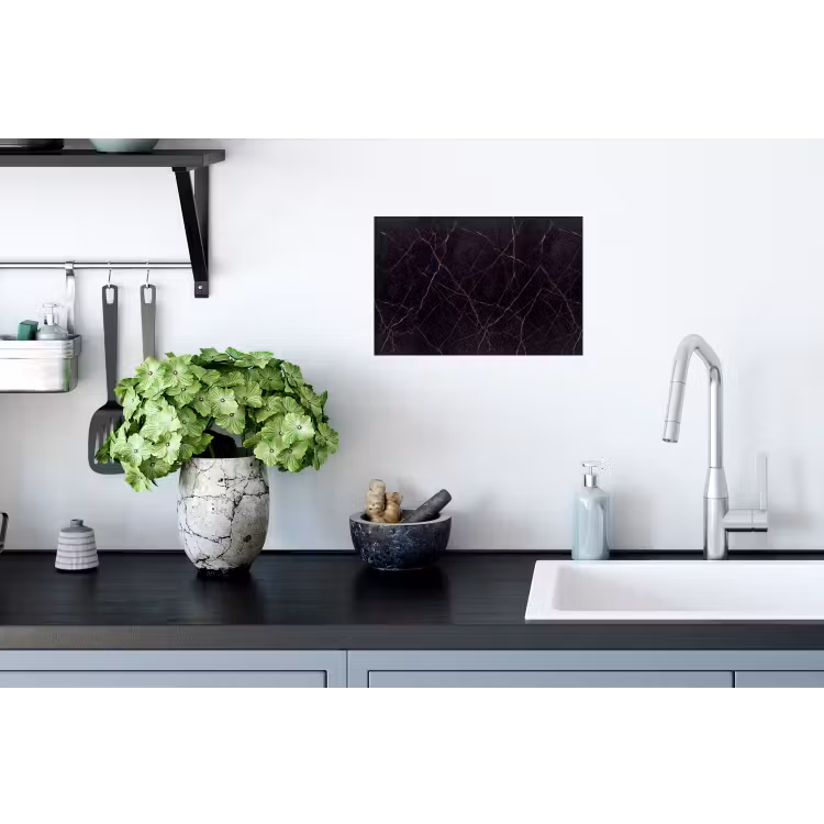 Natuursteen - Marmerpatroon - Abstract - Modern - Zwart - Goud Muursticker klein -keuken
