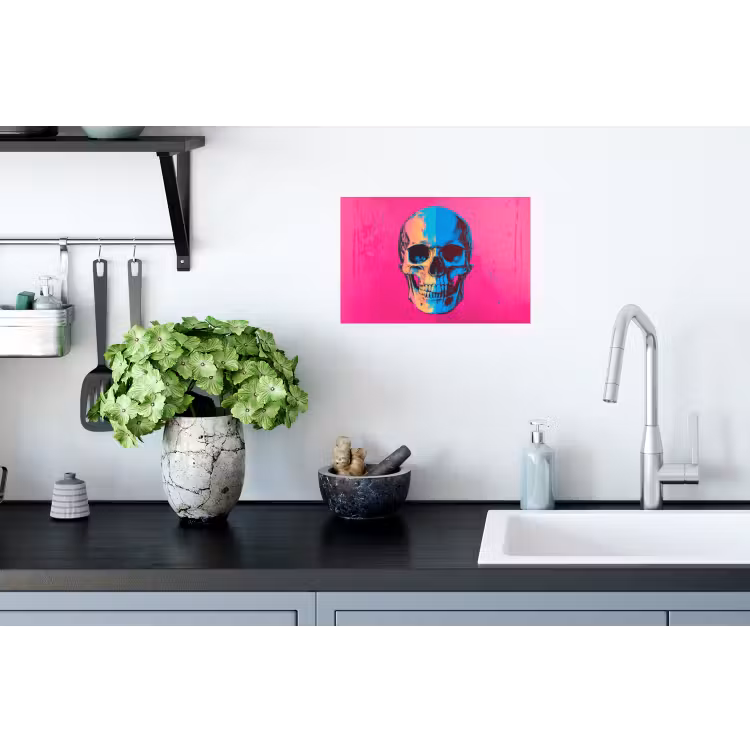 Neon - Blauw - Pop-art - Schedel Muursticker klein -keuken