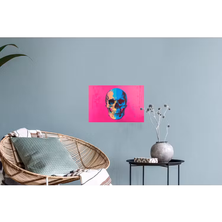 Neon - Blauw - Pop-art - Schedel Muursticker klein -plant