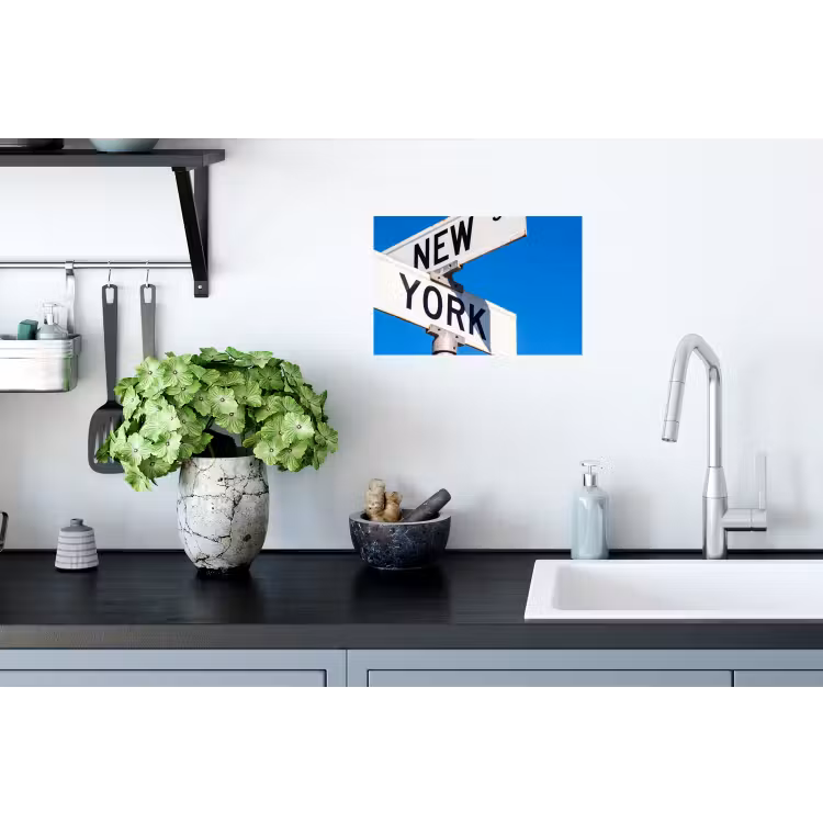 New York - Straatbord - Stad - Urban - Blauw Muursticker klein -keuken