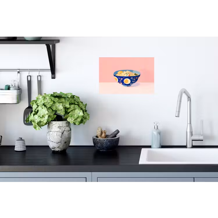 Noodles - Kom - Blauw - Illustratie Muursticker klein -keuken