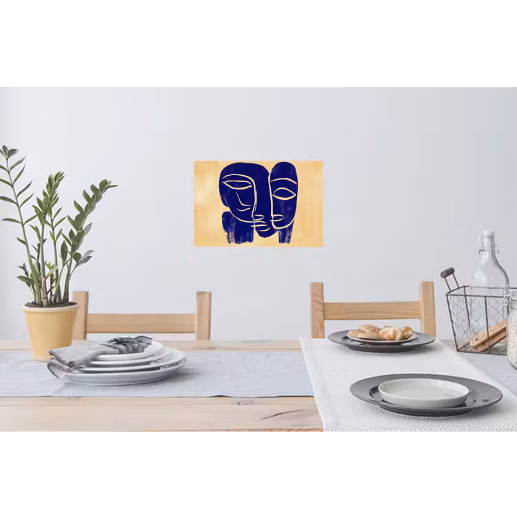 Okergeel - Blauw - Eenvoudige lijnen Muursticker klein -eettafel